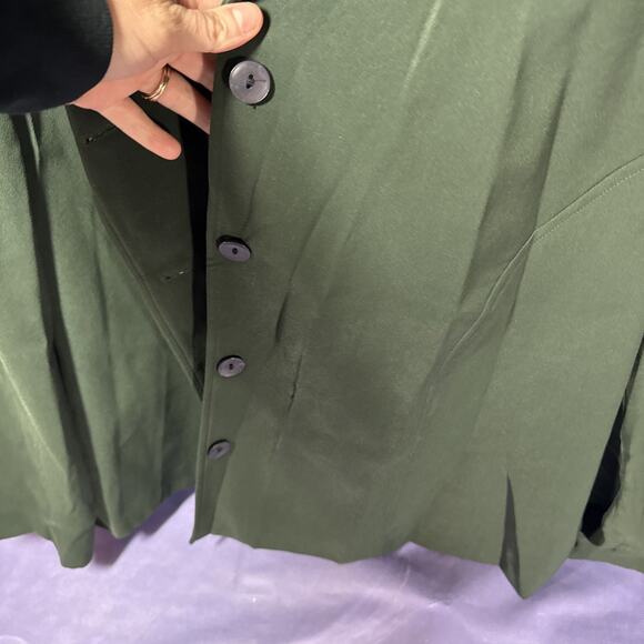 Koret Women Sz 22W Green Floral Button Jacket Cotton Shoulder Pads V3 - Picture 8 of 10